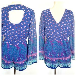 Wetseal Paisley Boho  Romper with Keyhole Back